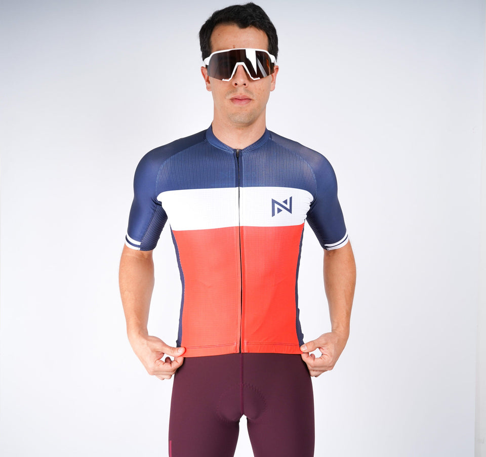 Jersey Hombre Manga Corta Gregario Naranja Azul